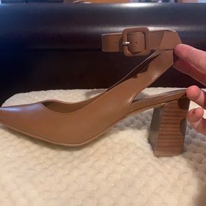 Marc fisher ankle strap buckle heel in brown